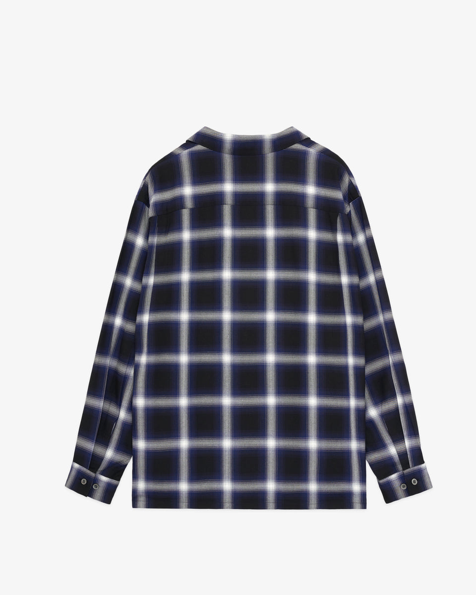 Open Collar Shirt/ Navy Ombre Check Rayon Gabardine – FRONT 11201