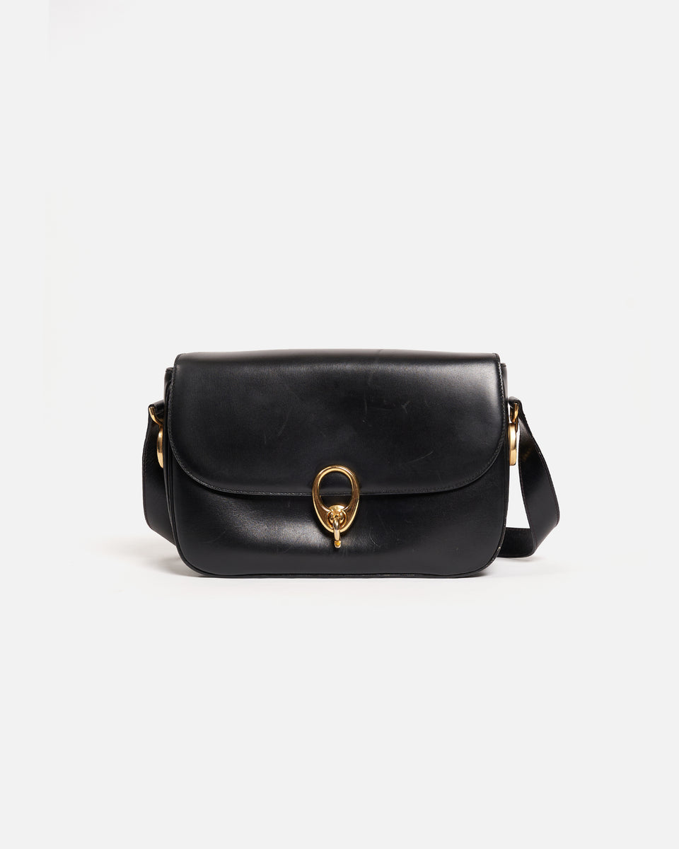 Celine Black Leather Shoulder Bag – FRONT 11201