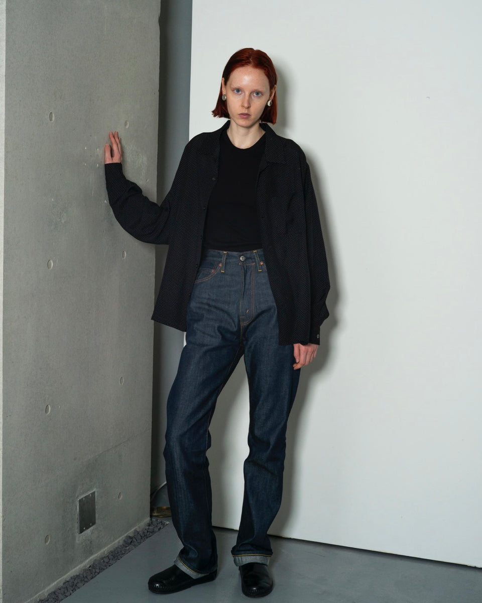 トップス front11201 Open Collar Shirt Open Collar Shirt/ Black Rayon Gabardine – FRONT 11201
