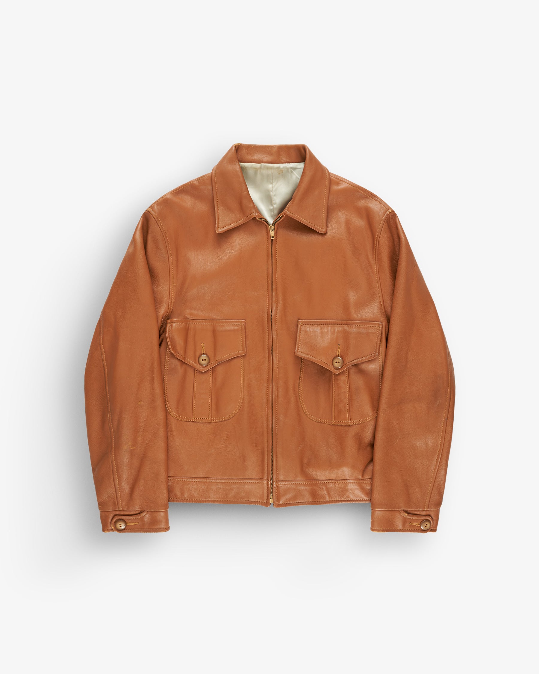 1960'S-70'S Orange Brown Leather Jacket