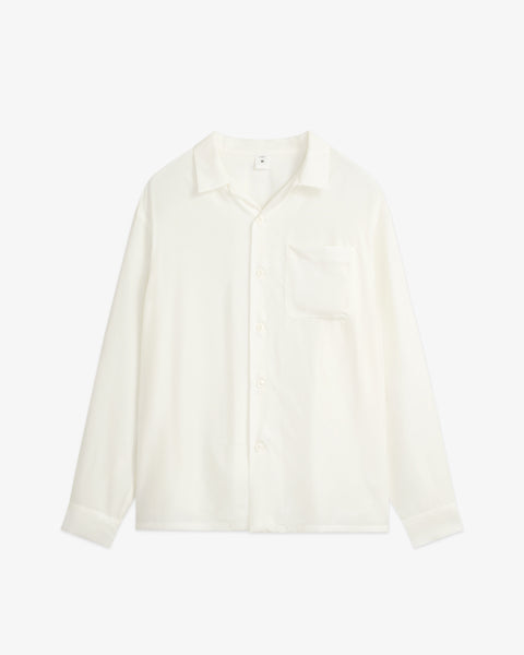 JULYNINE ジュライナイン　05.White Shirt シャツ CHAIN STITCH LOGO OPEN COLLAR SHIRT / オープンカラーシャツ ワイド