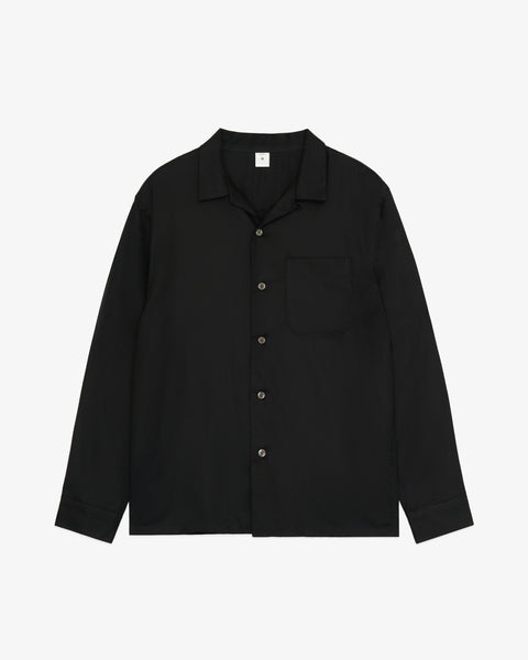 Open Collar Shirt/ Black Rayon Gabardine – FRONT 11201