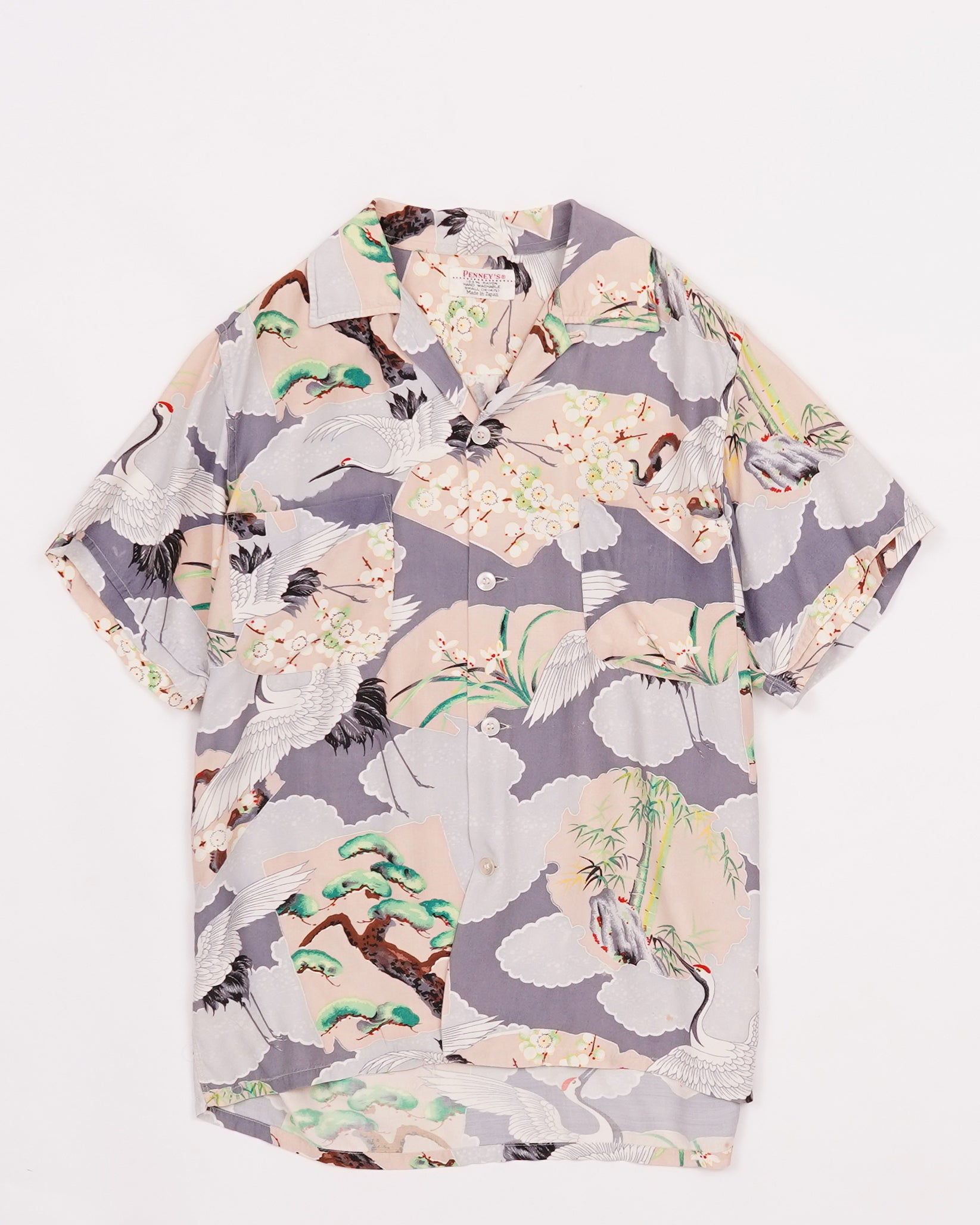 1950’s60’s  PENNY'S Japanese Crane Hawaiian Shirt