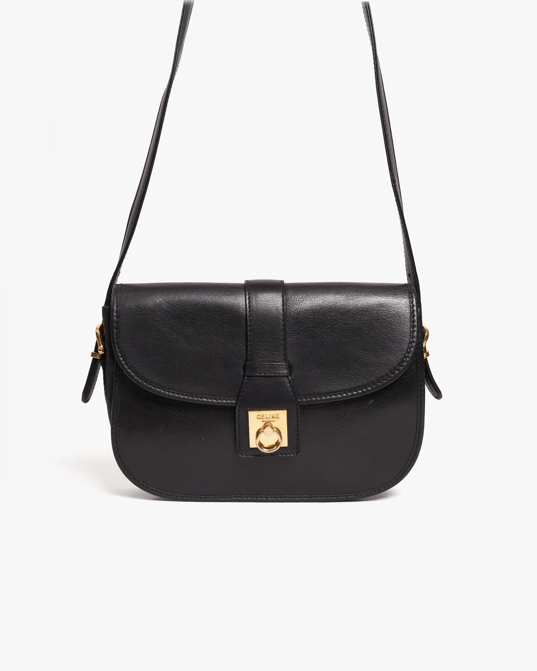 Celine Black Leather Shoulder Bag – FRONT 11201